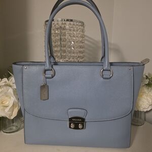 Coach Light Blue Leather Tote Bag
